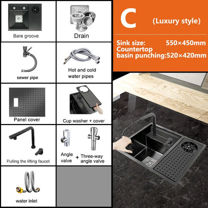 Versteckte Küchenspüle, Edelstahl-Barspüle, Unterbau, Mini-Einzelschlitz, kleines multifunktionales Wohnmobil-Waschbecken mit Deckel