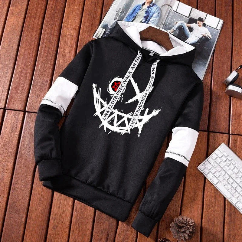 Evil Smile Printed Hoodie 2025 Trendy Mens Sweatshirt Jogger Set Winter Autumn Casual Sportswear Urban Streetwear Hooded Outfit.
