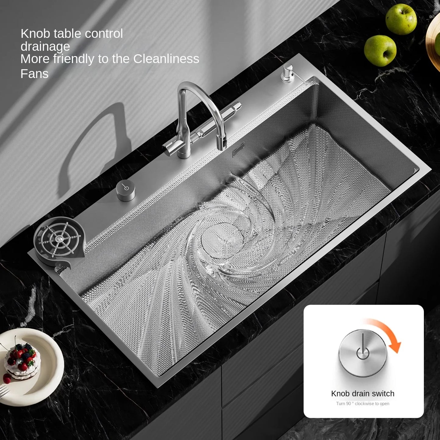 Original-Finish, spülmaschinenkompatibles SUS304-Edelstahl-Küchenspüle mit großer Einzelschüssel und Unterbau