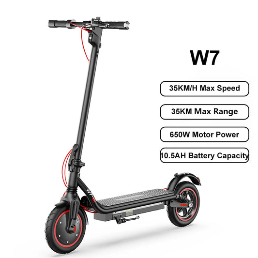 iScooter W7 Foldable Adult Electric Scooter, E-Scooter, 35KM/H Electric Kick Scooter, 650W Skateboards, 36V 10.5Ah Kickboard.