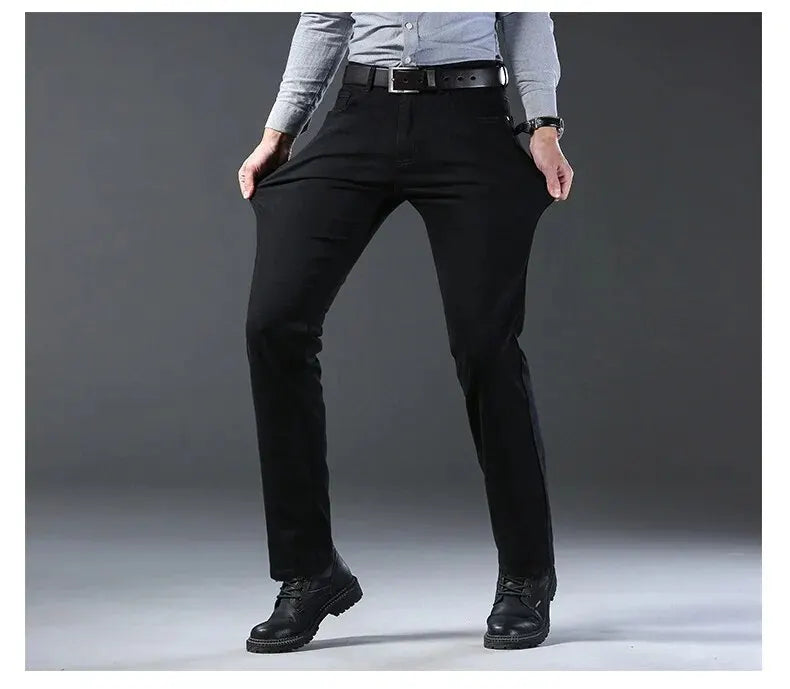 Wthinlee Neue Business männer Jeans Casual Gerade Stretch Mode Klassische Blau Schwarz Arbeit Denim Hosen Männliche Marke Kleidung.