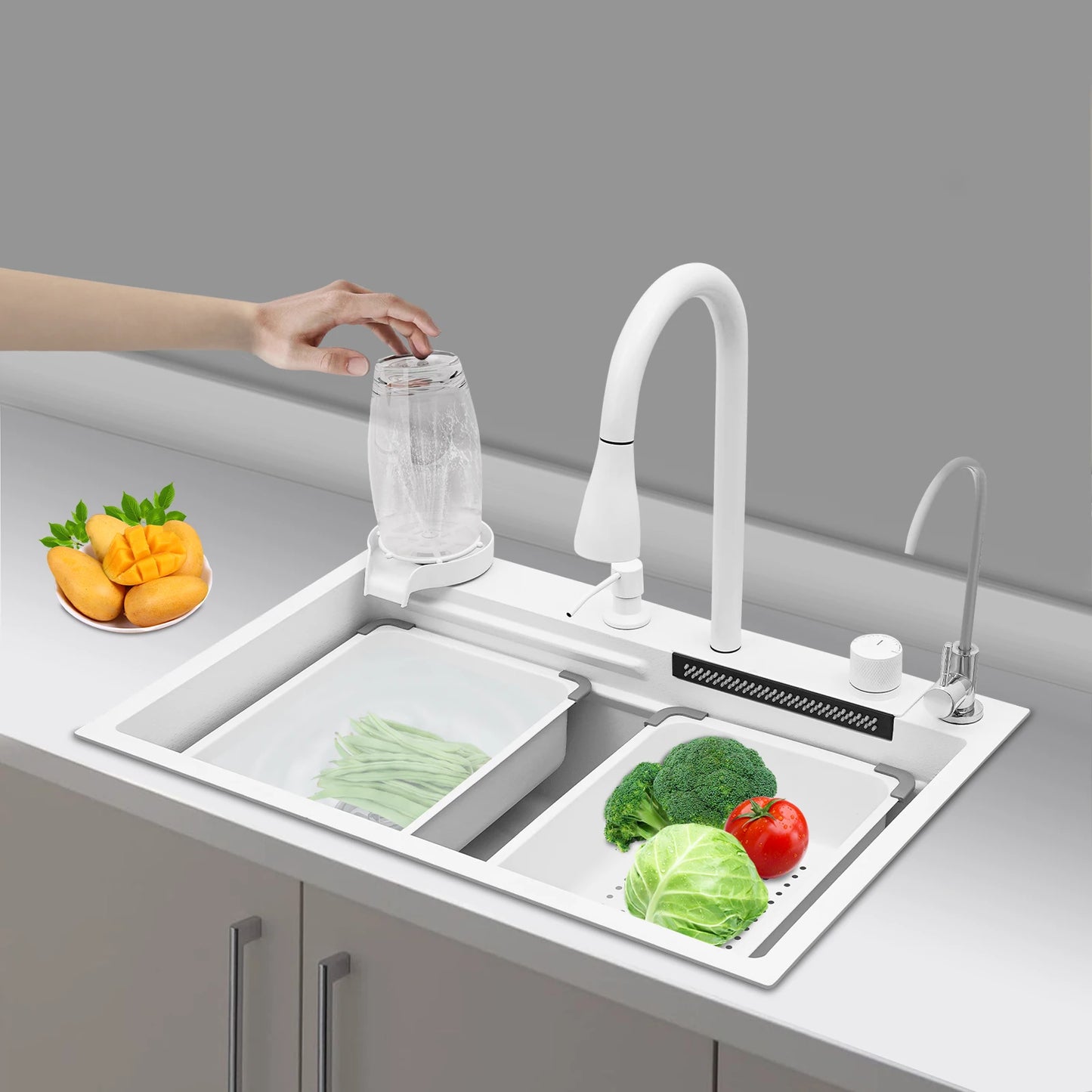 Küchenspüle, rostbeständiges Spülbecken mit ausziehbarem Wasserhahn, Schallschutzwirkung für Zuhause/Küche/Kanteine/Hotel/Bar