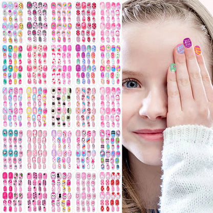 120pcs/box Pink Cartoon Children Press On Nails Candy Color Unicorn Cat Bunny Kids Full Cover False Nail Girls Party Nail Decora.
