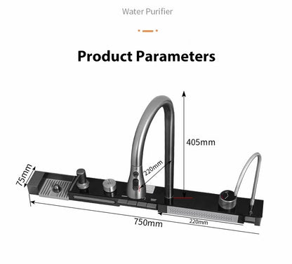 Silver Waterfalls Stainless Steel Kitchen Sink Multifunction Intelligent Digital Display Temperature Household Large Single Slot