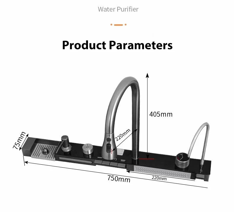 Stainless Steel Silver Kitchen Sink Multifunction Waterfalls Intelligent Digital Display Faucet Household Large Single Slot