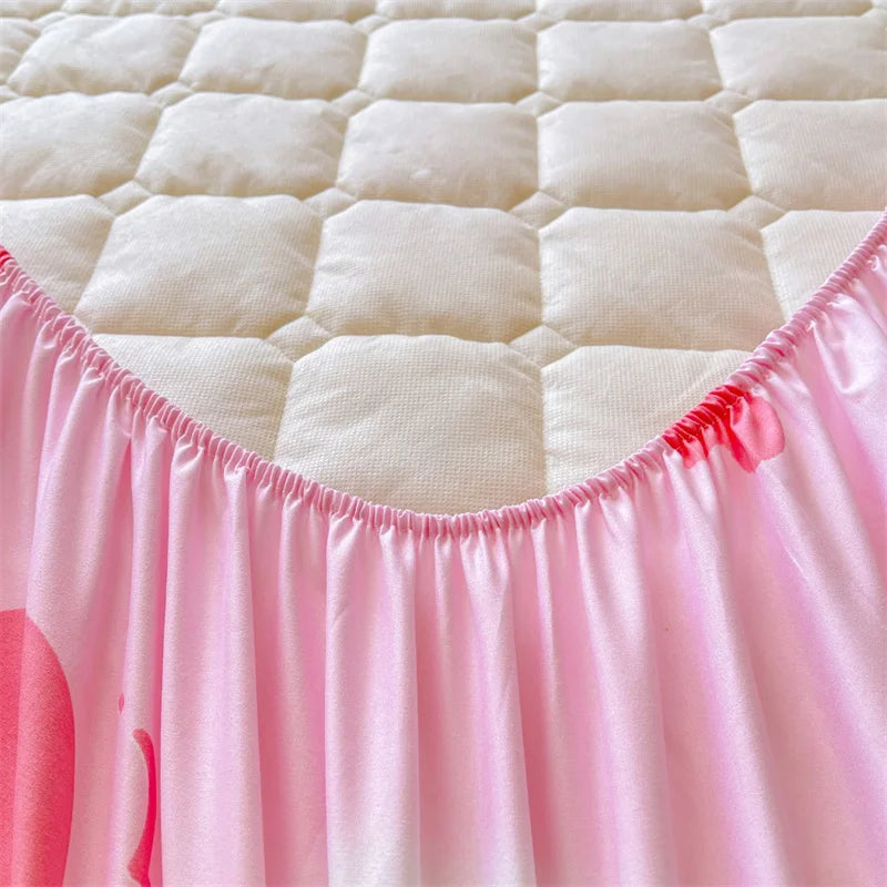 1pc Quilted Bed Cover Floral Style Bedspread Thicken Soft Bed Linen Elastic Mattress Protector cubre colchón (No Pillowcase).