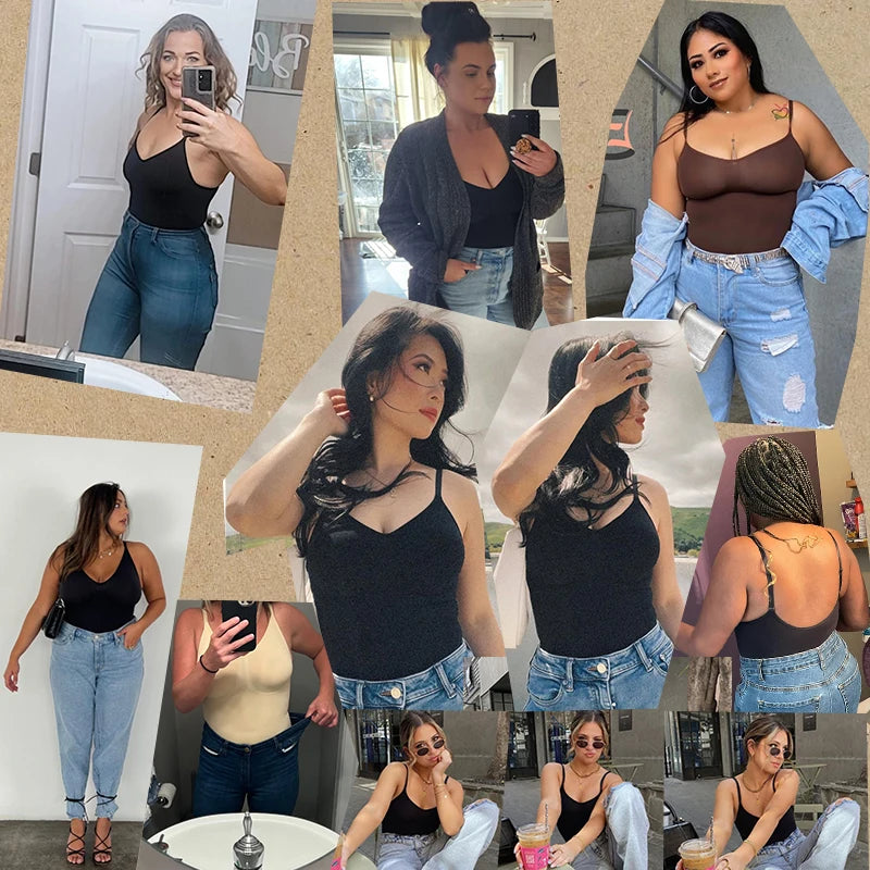 Bodysuit Women Shapewear Tummy Control Butt Lifter Body Shaper Smooth Invisible Under Dress Slimming Underwear Low Neck Jumpsuit.