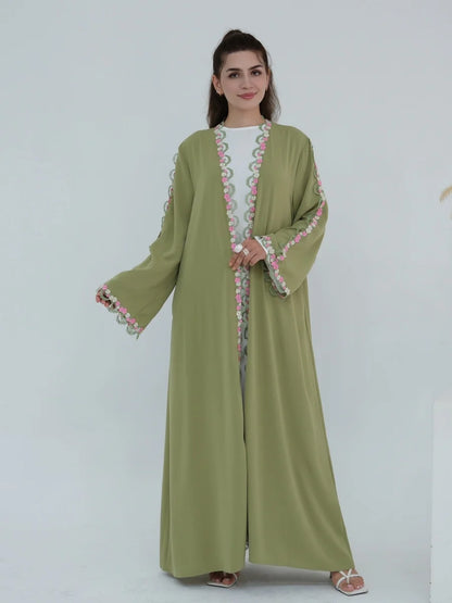 Women Arabic Dubai Abaya Luxury Floral embroidery Kimono Cardigan Long Dress Modest Ramadan Robe Femme Islam Clothing Kebaya.
