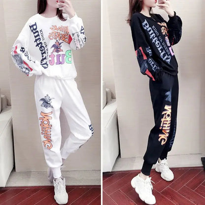 Women's Casual Sweat Suits 2025 Spring Autumn New Tracksuit Fashion Loose Long Sleeved Tops And Pants 2 Two Piece Set For Women.