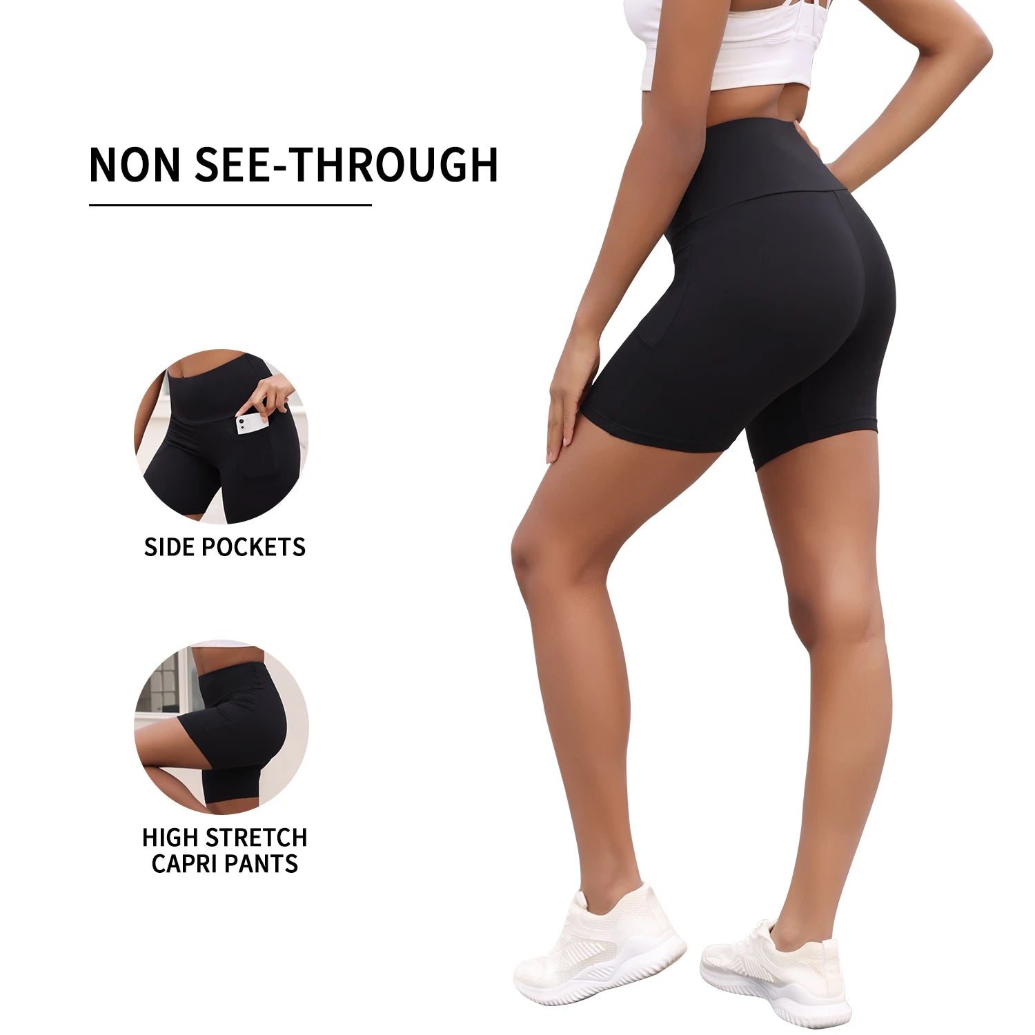 High Waisted Biker Shorts For Women With Pockets Super Soft No See Through Workout Running Yoga Athletic Push Up Gym.