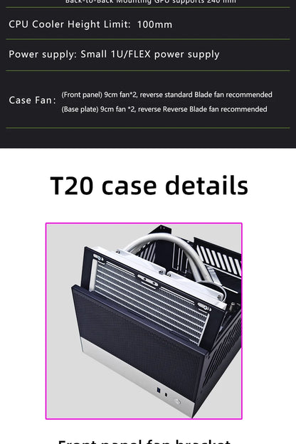 METALFISH T20 Mini ITX Case 9L Gaming Computer White Chassis Compact PC Support Flex PSU/100mm Cooler/180Liquid Cooler/240mm GPU.