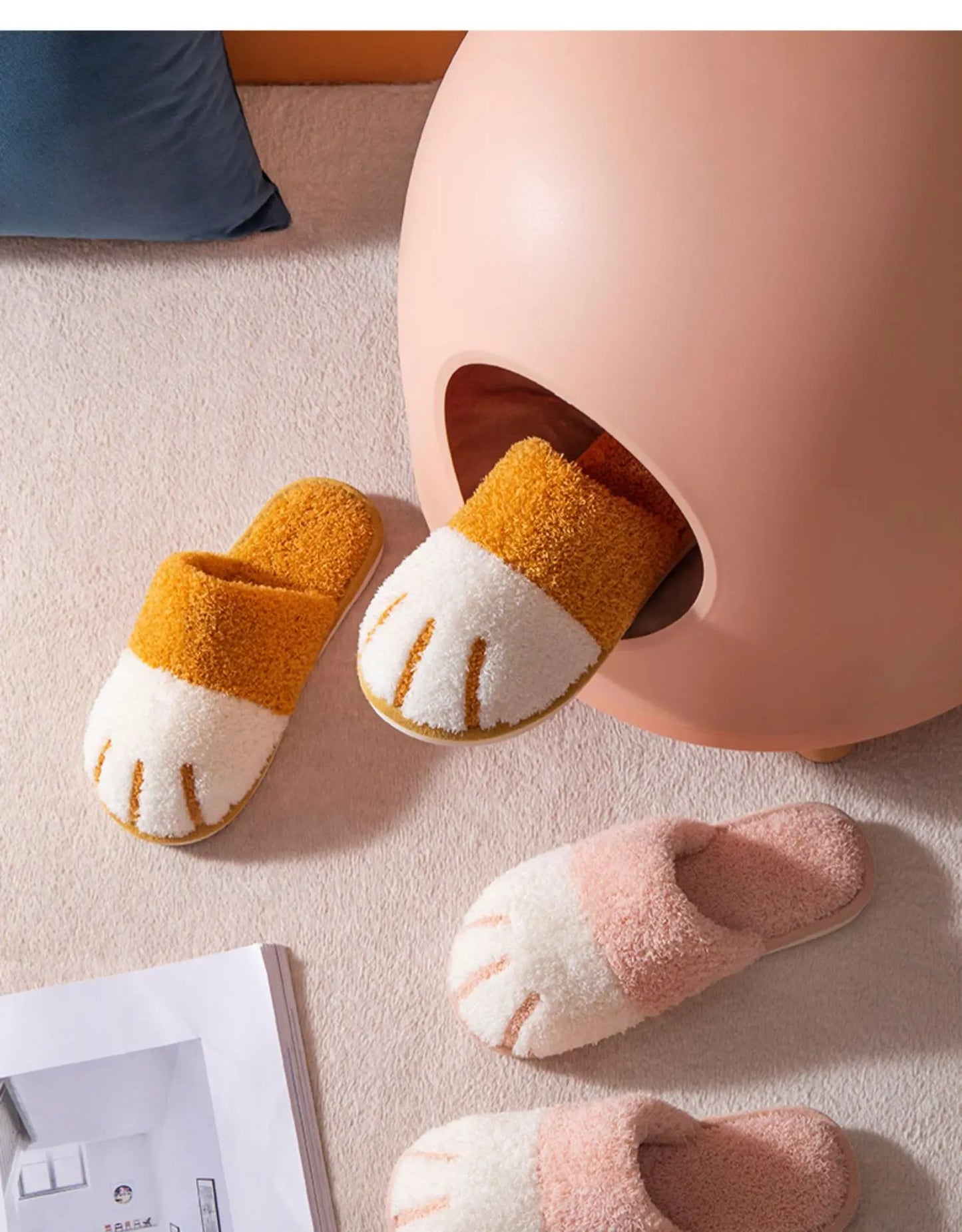 Evshine Cat Paw Warm Slippers For Women Winter Plush House Slippers Cute Fashion Fur Slippers Couple Indoor Bedroom Fuzzy Shoes.