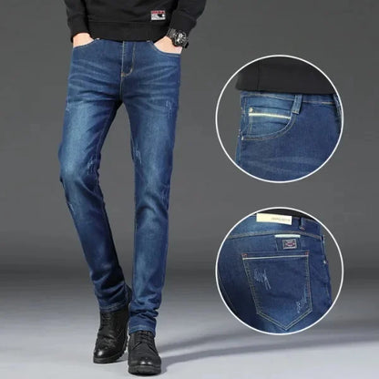 Slim Fit Men's Jeans Casual Elastic Korean Style Autumn Grey Trendy Long Pants Versatile Slim Legged Casual Trousers