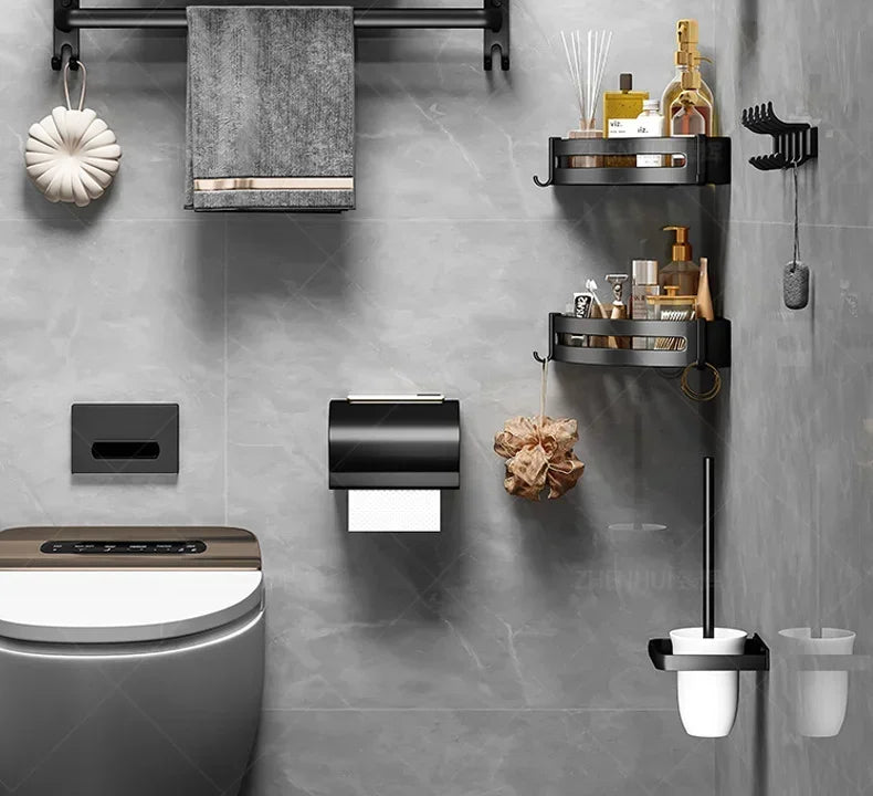 Beliebter Stil, 40/50 cm, selbstklebende Wandhalterung für Badezimmer, wasserdicht und rostfrei, Aufbewahrungsregal mit Haken, Handtuchhalter