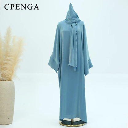 Two Piece Muslim Sets for Women Luxuru Dubai Hijab Abaya Dress Ramadan Saudi Arabia Modest Clothing Islamic Solid Church Outfits.