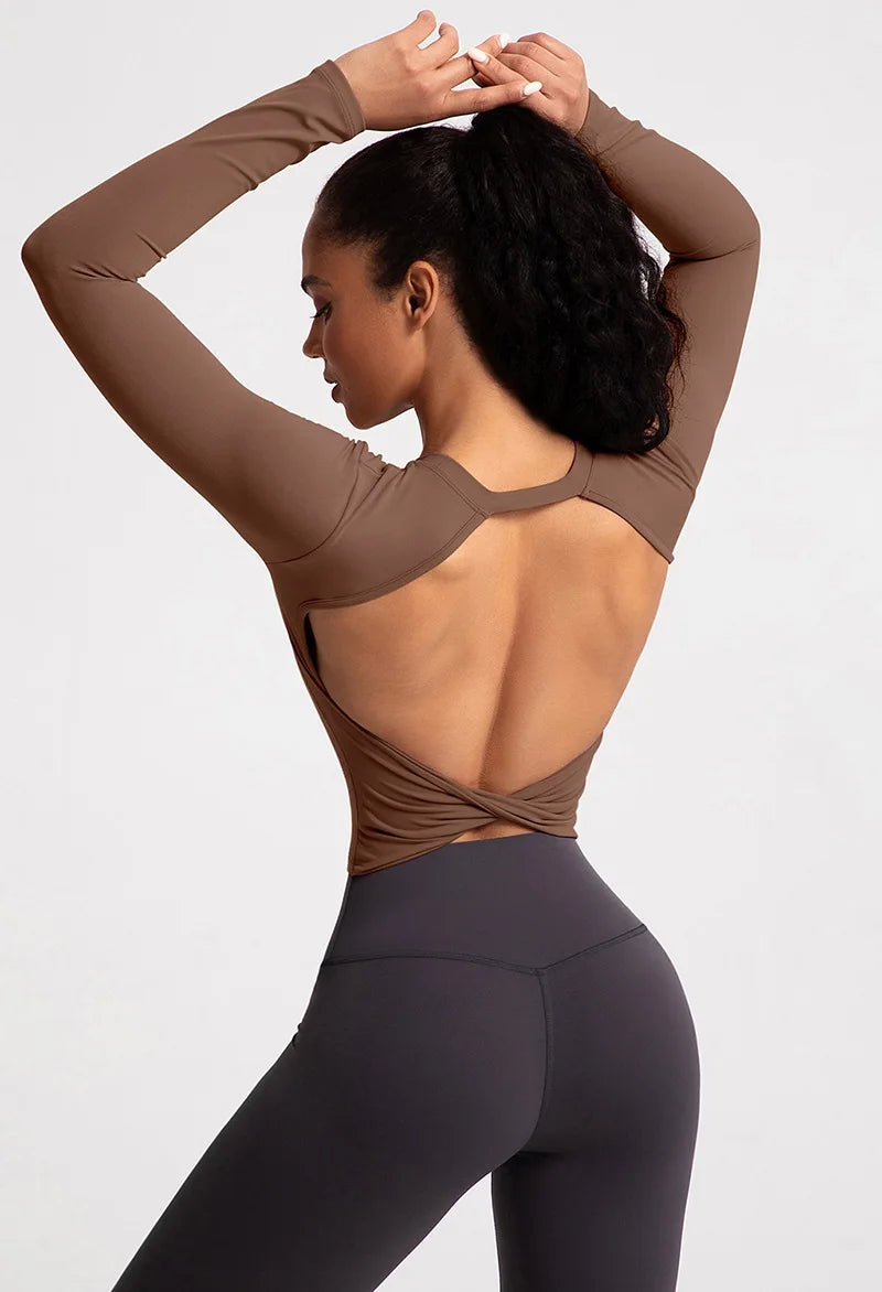 Cloud Hide Black Beauty Back Yoga Shirts Women Long Sleeve Blouse Plus Size Sports Gym Fitness Top Running T-Shirt Workout Shirt.