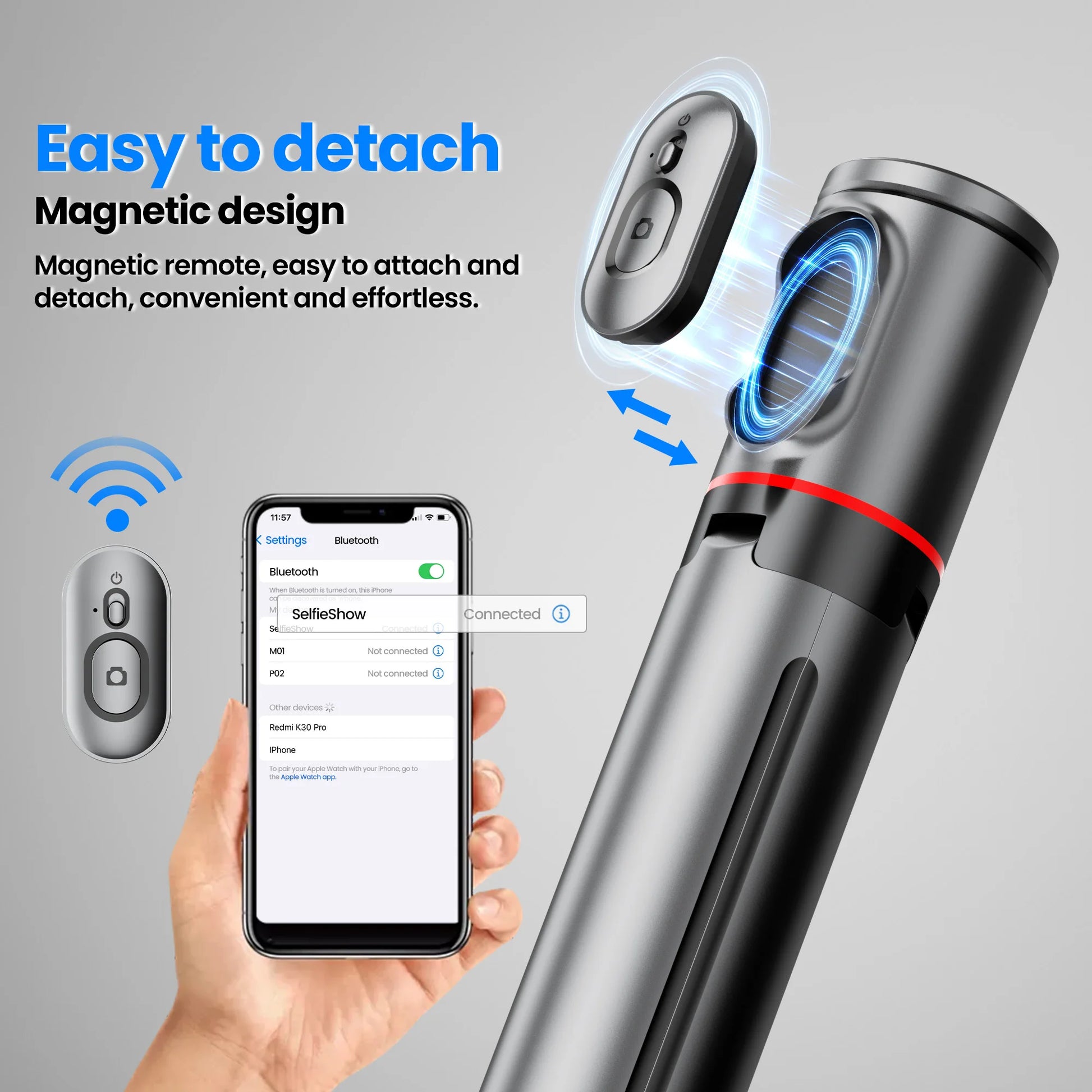 TT01 1770mm All-in-one Auto Pop Open Tripod Bluetooth Remote Tripod Bounce Selfie Stick Phone Holder for Vlog/Video.