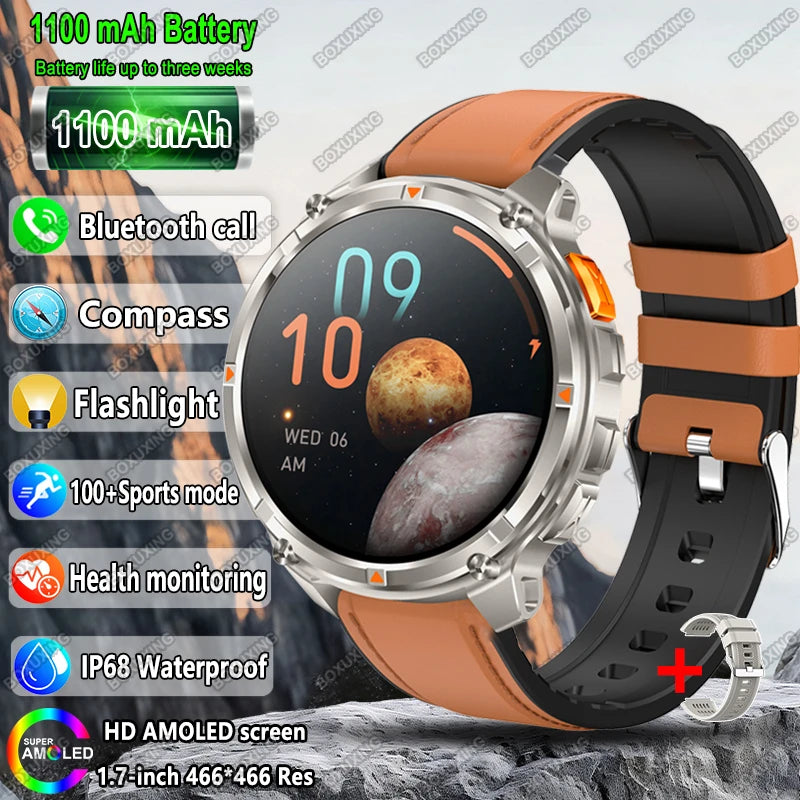 2025 New Military T-Rex 3 Smart Watch Men 1100mAh Battery AMOLED  IP68 Waterproof Outdoor Compass Bluetooth CallSport Smartwatch