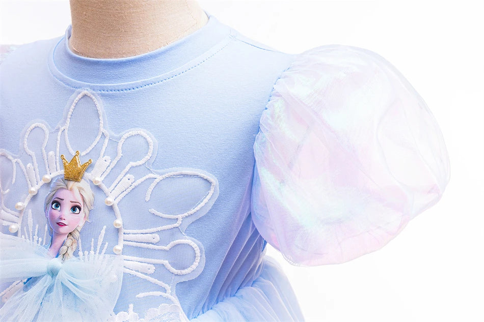 Mädchen Schneekönigin Spitze Schleife Prinzessin Kleid Elsa Cosplay Disney Performance Kleidung Kinder Halloween Karneval Party Fee Outfits.