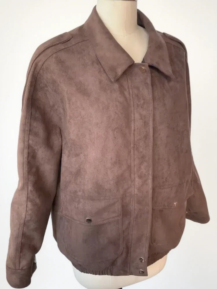 Retro-Jacke, modisch, Frühling und Herbst, lässig, lockere Tasche, langärmelig, trendig, cool, vielseitig, hochwertige Damen-Kurzjacke.