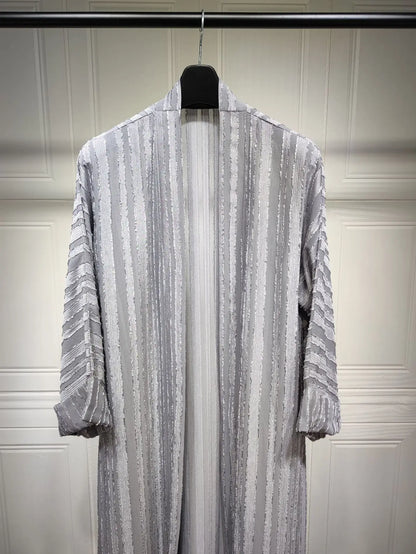 2024 New Fashion Muslim Kimono Abaya Solid Striped Retro Ethnic Cardigan Robe Dubai Middle Eastern Saudi Arabia Eid Clothes