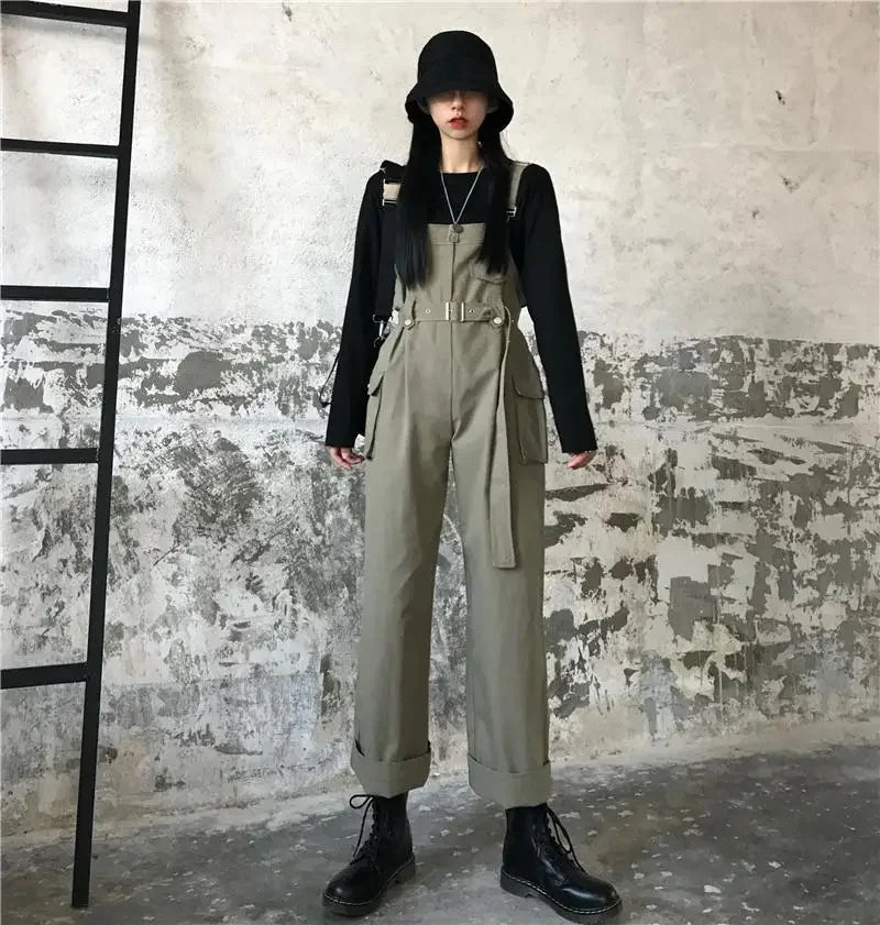 Jumpsuits Women Design Loose Fashion Vintage Students Spring Korean Style Straight Leisure Belt Simple Solid Elegant Tender Cozy