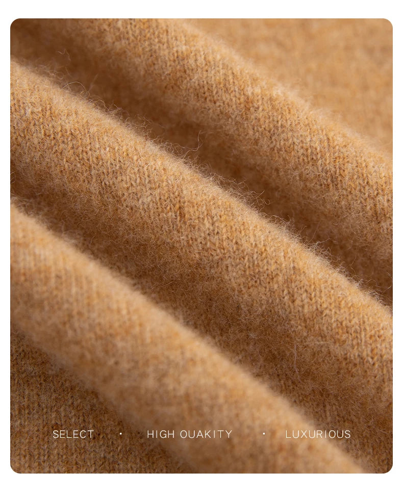 Men 100% Merino Wool Sweater Turtleneck Knitted Pullover Cashmere Warm Solid Color Clothes Business Bottoming Tops Autumn Winter