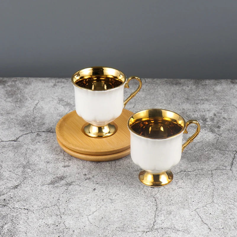 2pcs/set Turkish Coffee Cups Set Of 2 Ceramics Cup Of Coffee Creative Gifts Relief Teacup And Saucer Set Retro 90ml Gobelet
