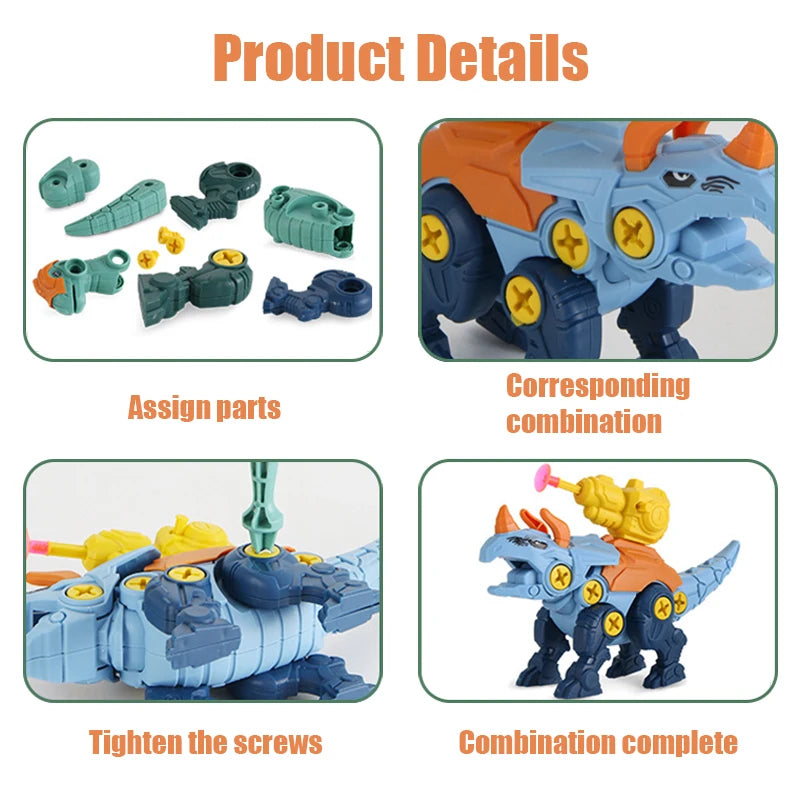 3 in1 DIY Screwing Dinosaurs Baby Toys For 3 Years Old Assembly Nuts Model Sets Safe Blocks Early Educational  Toddler for Kids.
