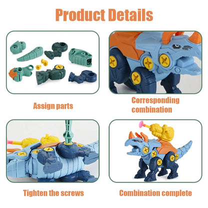 3 in1 DIY Screwing Dinosaurs Baby Toys For 3 Years Old Assembly Nuts Model Sets Safe Blocks Early Educational  Toddler for Kids.