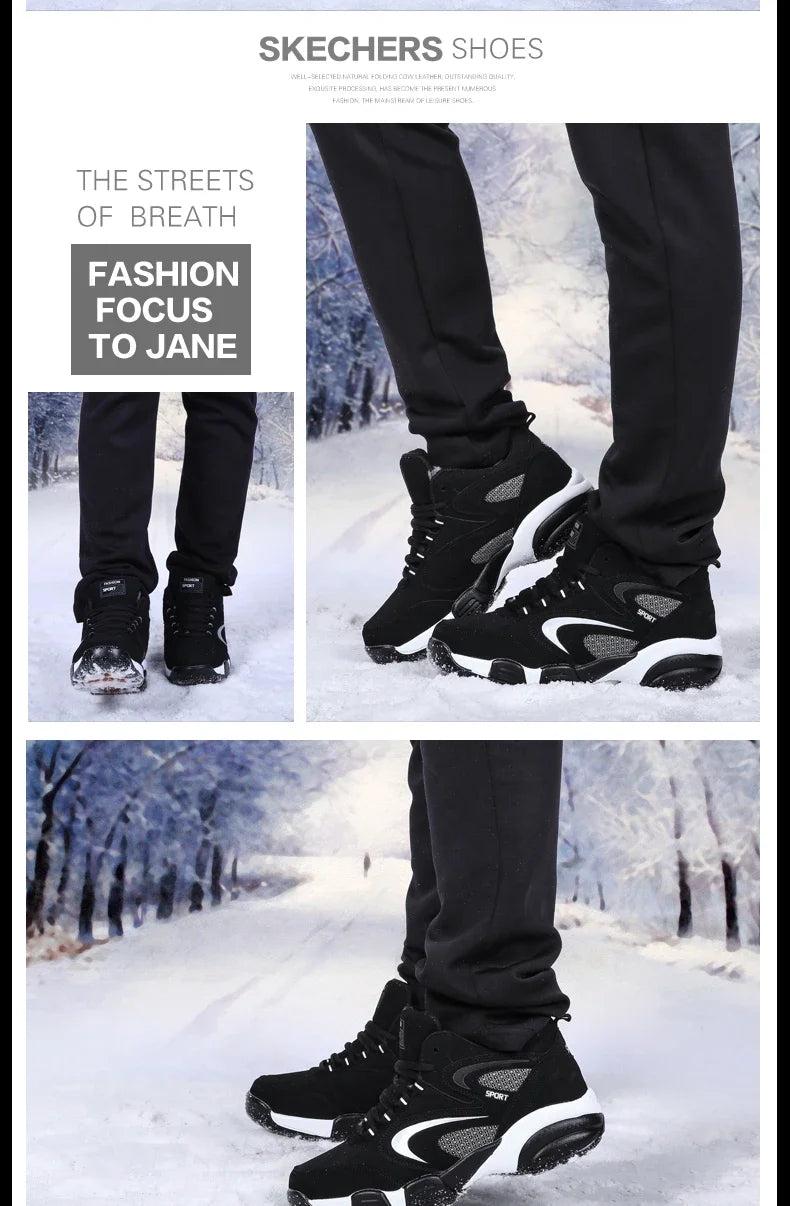 Winter Warm Couple Casual Sneakers Fashion Leather Outdoor Sport Running Tenis Men Non-slip Big Size 48 Trainer Men’s Snow Shoes