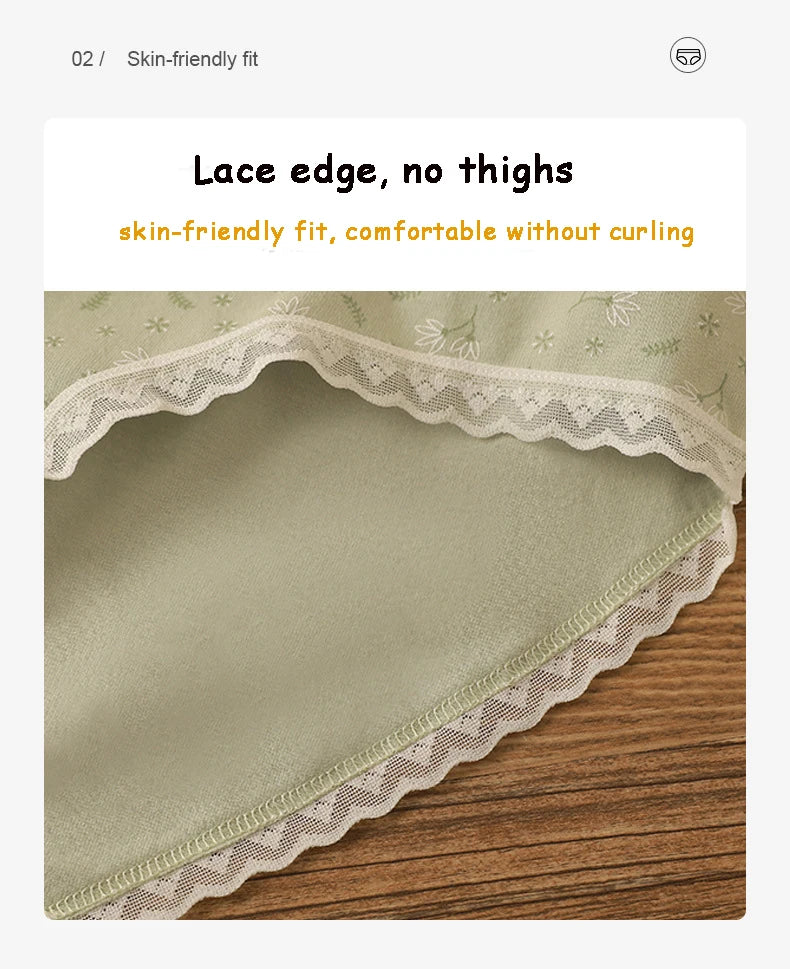 New Women Panties Antibacterial Cotton Lace Underwear Women's Floral Sweet Girls Briefs Mid-waist Shorts Female Lingerie M-XXL.