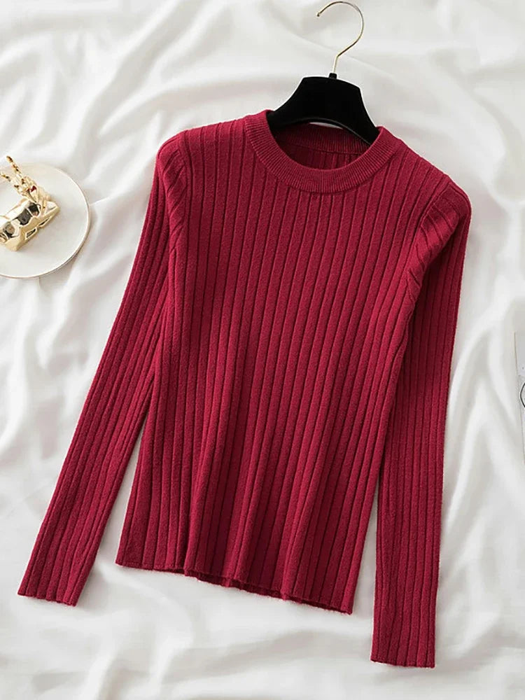 Oansatz Rippen Langarm Koreanische Slim-fit Weibliche Pullover Pullover Frauen Pullover Stricken Weiche Jumper Tops Neue Herbst Winter tops.