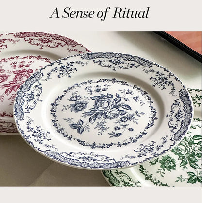 8/10Inch French Vintage Rose Ceramic Plate European Style Dinner Dishe Plates Salad Dessert Dinner Dish Household Art Tableware.