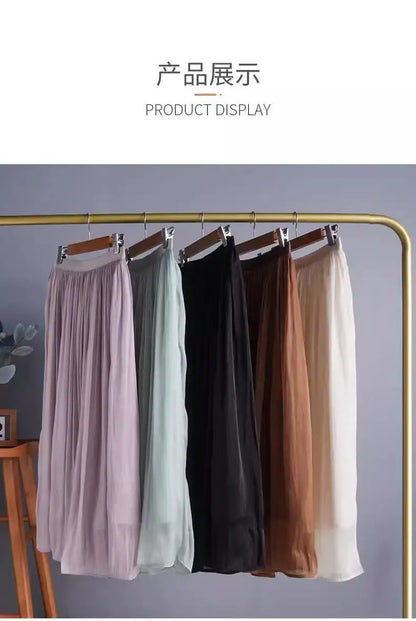 2025 Spring/Summer New Luster  A-line Women Skirt Solid Color High Waist French Paris Style Elegant Asymmetrical Skirt.