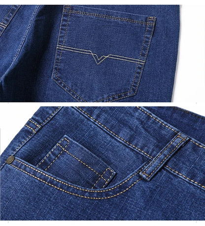 Große Größe Herren Jeans High Stretch Denim Stoff Große Größe Hosen für 45-150 kg Jeans Hombre Jeans mit weitem Bein Pantalon Homme.