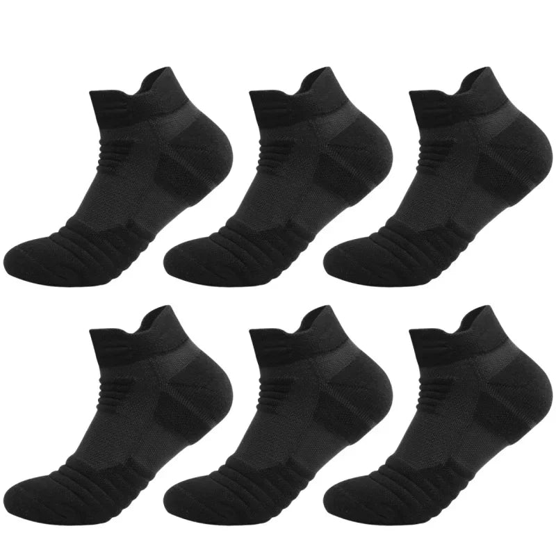6/3/1 Pairs New Men Sports Running Fitness Flight Short Tube Socks Women's Towel Bottom Basketball Socks Solid Color Black Socks