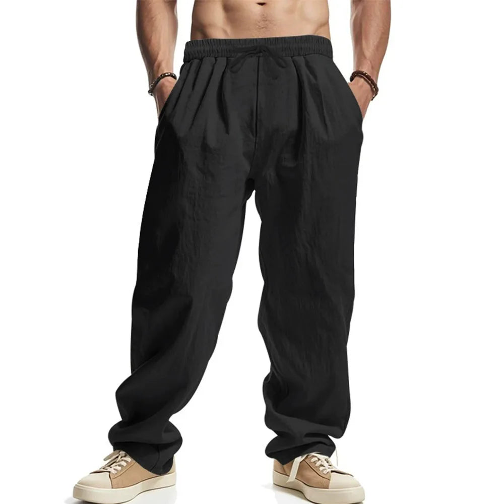 Men's Straight Leg Pants Cotton Linen Breathable Pants Lightweight Beach Hawaiian Style Lightweight Trousers Casual Sweatpants.