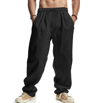 Men's Straight Leg Pants Cotton Linen Breathable Pants Lightweight Beach Hawaiian Style Lightweight Trousers Casual Sweatpants.