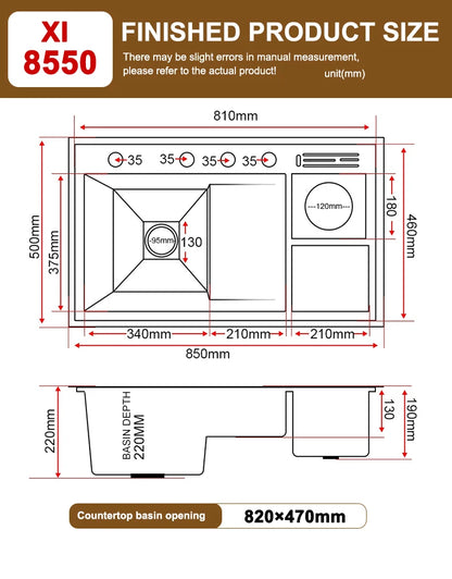 Stainless Steel Kitchen Sink Stepped Large Single Slot Wash Dish Vegetables Basin Multifunctional With Cup Washer Knife Holder