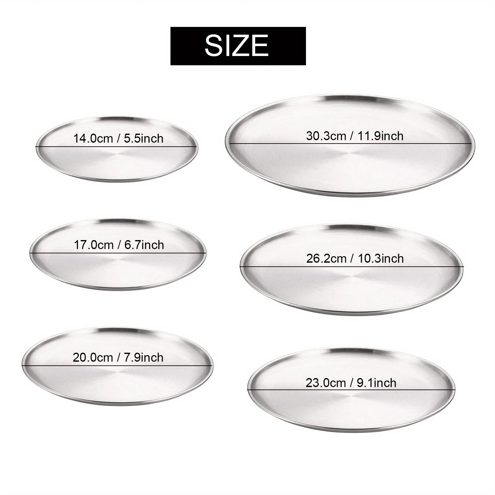 6Pcs High Quality Stainless Steel Bone Spitting Dish Silver Colors Shallow Tray Metal Dining Disc Fruit Meat Round Plate.