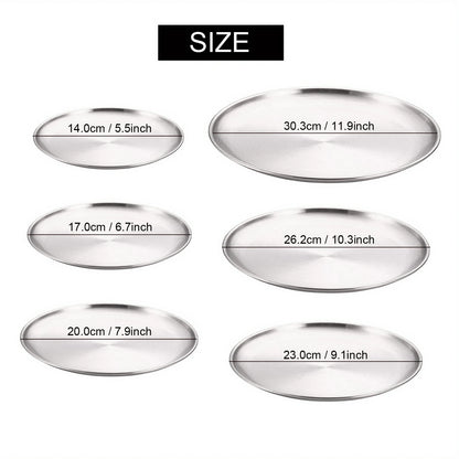 6Pcs High Quality Stainless Steel Bone Spitting Dish Silver Colors Shallow Tray Metal Dining Disc Fruit Meat Round Plate.
