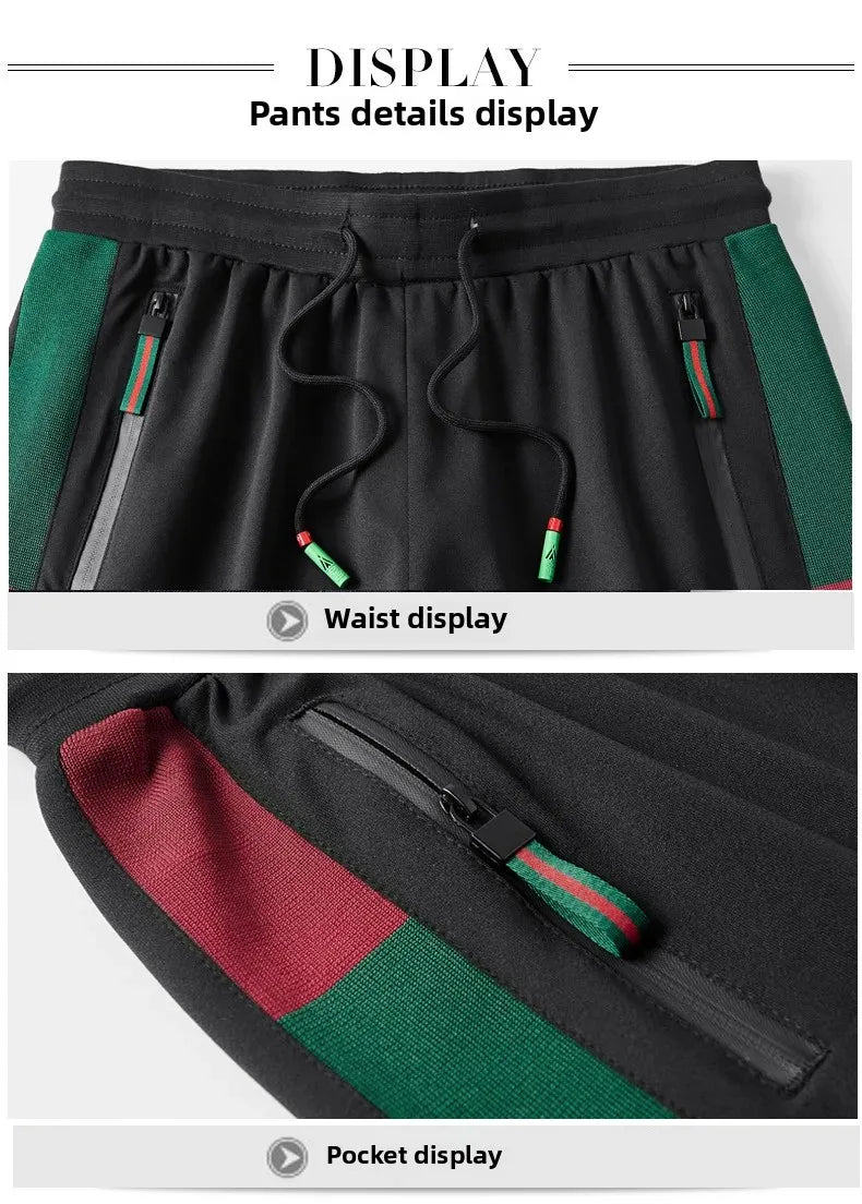 Casual Embroidered Short Sleeve Long Pants Set round Neck Two Piece Set Men's Fashionable Korean Style Spring Autumn Wear.