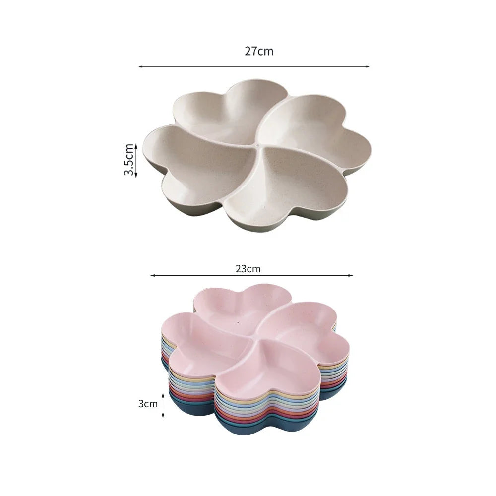 4-grid Fruit Plate Tray Heart Shaped Creative Plates Storage Box Dried Fruit Snack Plates Divided Candy Dessert Plate Container.