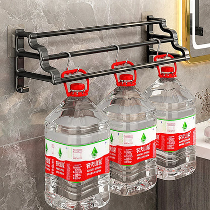 Handtuchhalter mit drei Stangen, selbstklebender, stanzfreier Handtuchhalter mit Haken, platzsparender Handtuch-Aufbewahrungsregal für Badezimmer