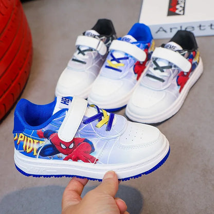 Disney Children's Casual Shoes Cartoon Boys' Breathable Fashion Sports Shoes Sneakers Pu Leather Blue White Shoes Size 26-37.