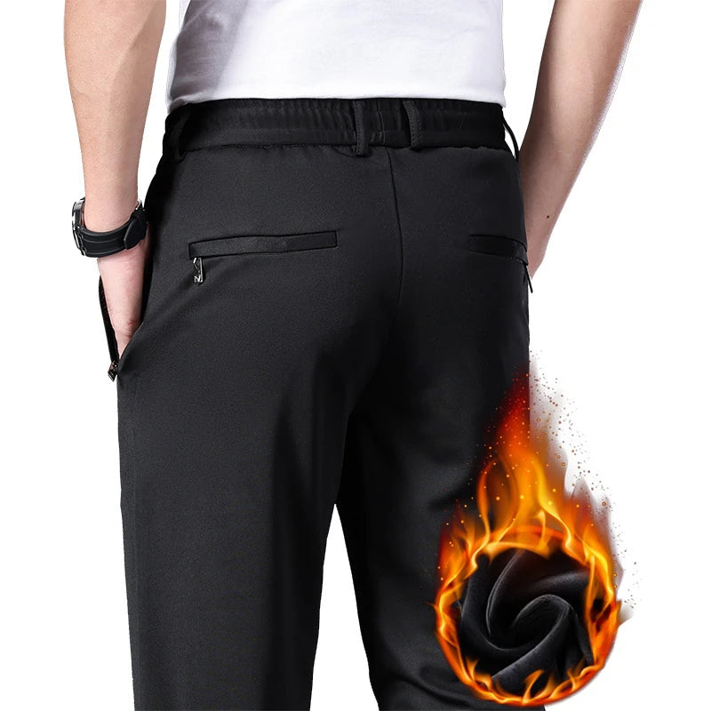 Big Size 10XL Winter Pants Men Fleece Lined Elastic Waist Strtch Trousers Male Thick Warm Straight Business Work Wear Plus Large.