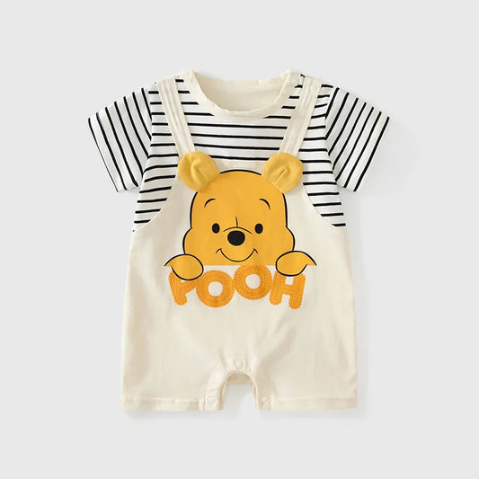 Sommer Baby Overall Cartoon Winnie the Pooh Bequeme Strampler für 0-2 Jahre alte Jungen Mädchen Streifen Kurzarm Bodys.