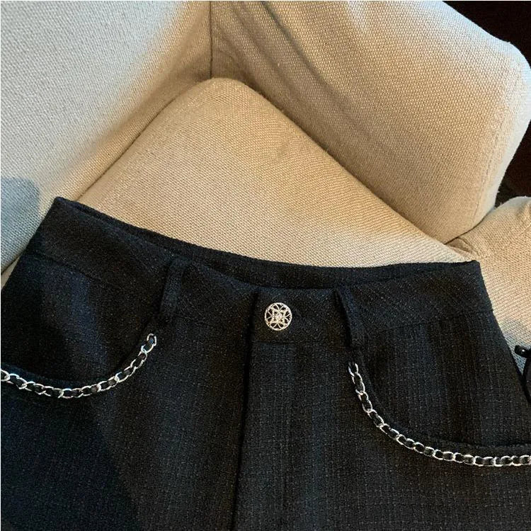 Fashion Tweed High Waist Women Shorts Autumn Winter Slim Office Woolen Black Shorts Women