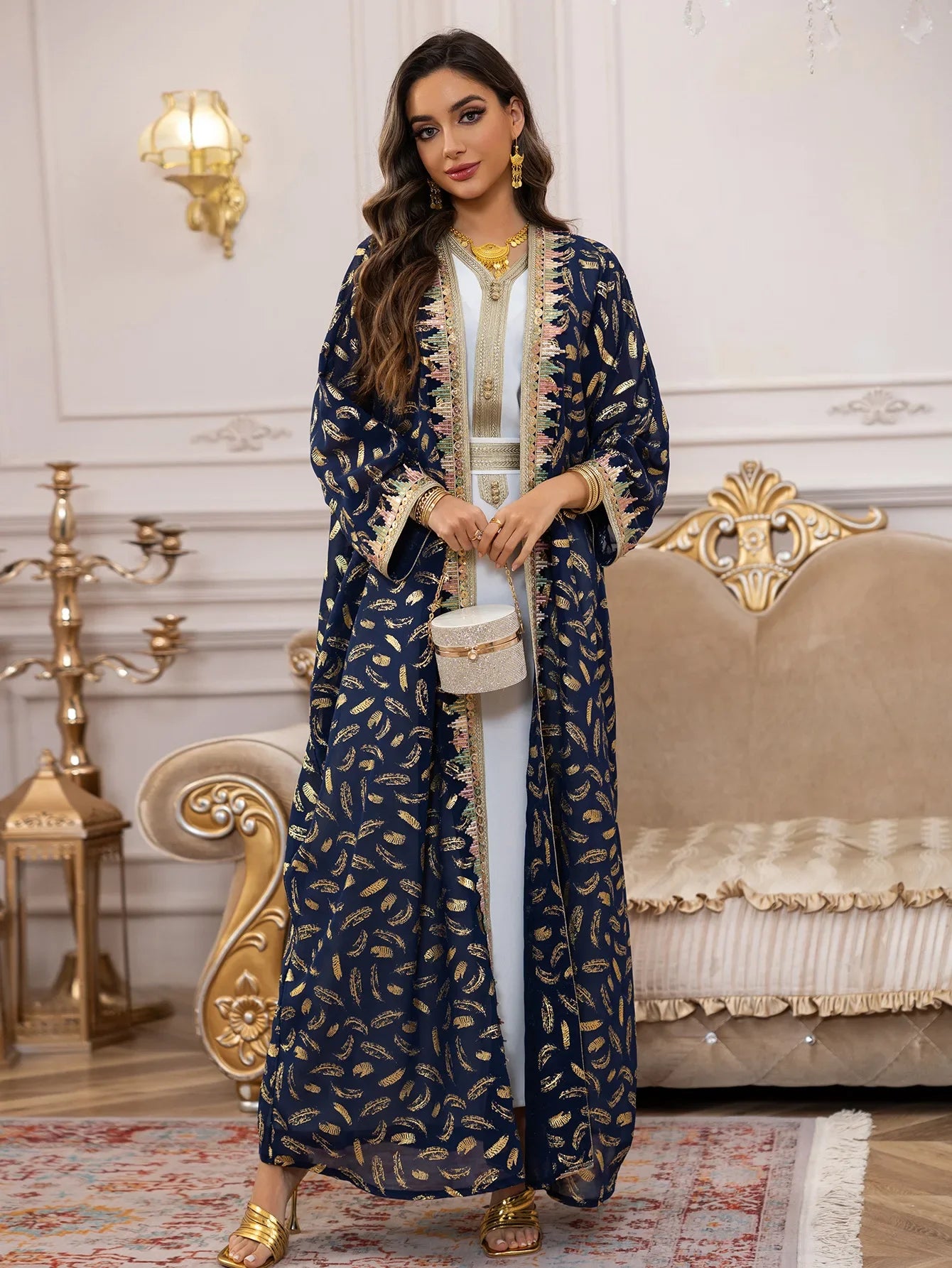 Muslim Abaya 3 Piece Set Women Party Dresses Cardigan Robe Sashes Suit Bronzing Jalabiya Ramadan Morocco Dubai Kaftan Vestidos.